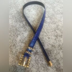 Carlisle Blue Snakeskin & Gold Buckle Belt L